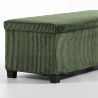 HOMCOM Banc de Rangement, Bout de Lit en Velours Côtelé avec Couvercle, pour Salon, Chambre, Entrée, 112x42x40 cm, Vert Clair(m-11)