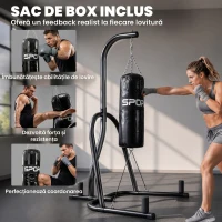 SPORTNOW Sac de Box cu Suport Autoportant pentru Adulți, Sac 20 kg, Structură Oțel, 141x123x220 cm, Negru(m-8)