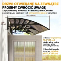 Outsunny Zadaszenie do drzwi/fenestrów, odporne na warunki atmosferyczne, brązowe, aluminiowe wsporniki/poliwęglan, 303x96x27 cm, czarne(m-7)