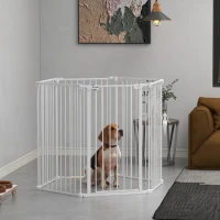 PawHut Cancellino per Cani di Taglia Media Pieghevole a 6 Pannelli, in Acciaio e Plastica, 123x102x100 cm, Bianco(m-10)