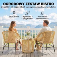 Outsunny Rattanowy zestaw bistro 3-częściowy zestaw mebli ogrodowych z 2 krzesłami, stołem ze szklanym blatem, pranymi poduszkami, ergonomiczny(m-4)