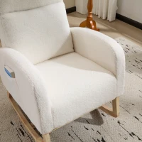 Fauteuil à bascule d’allaitement, dossier haut ergonomique, base incurvée en bois massif, poche latérale, 75x63x104 cm, Blanc(m-12)