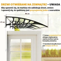 Outsunny Zadaszenie drzwiowe/okienne, odporne na warunki atmosferyczne, transparentne, aluminiowe wsporniki/poliwęglan, 303 x 96 x 27 cm, czarne(m-7)