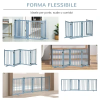 PawHut Cancellino Pieghevole per Cani Taglia Piccola/Media con 4 Pannelli in Legno e Porta, 237.5x36x80 cm, Grigio(m-4)