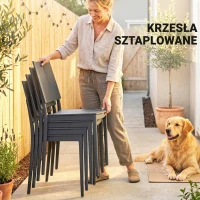 Outsunny Zestaw Mebli Ogrodowych 5-częściowy Stół z 4 Krzesłami Sztaplowanymi Lamelowy Design dla 4 Osób, Ciemnoszary(m-6)