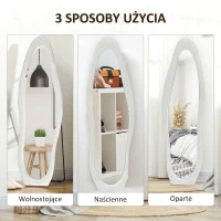 HOMCOM Arched Full Length Mirror, Irregular Wavy Mirror, 160 x 50cm Free Standing/Leaner/Wall Mirror with Velvet Frame for Living Room, Bedroom, White(m-6)