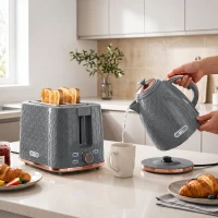 HOMCOM 1.7L 3000W Fast Boil Kettle & 2 Slice Toaster Set, Kettle and Toaster Set with Auto Shut Off, Browning Controls, Grey(m-2)