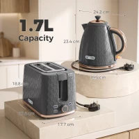 HOMCOM 1.7L 3000W Fast Boil Kettle & 2 Slice Toaster Set, Kettle and Toaster Set with Auto Shut Off, Browning Controls, Grey(m-3)