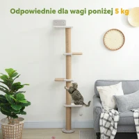PawHut Drapak dla kota, 5-poziomowy design, zabawka, słup sizalowy, materiał pluszowy, jasnoszary(m-7)