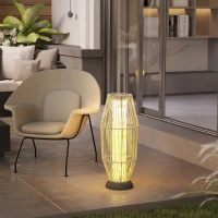 Outsunny Lampada Solare da Giardino con Illuminazione LED, in PE, Rattan e Acciaio, Ø26x72 cm, Grigio(m-9)
