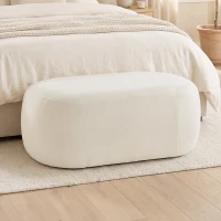 HOMCOM Bancă pentru pat complet tapițată design pietricică bancă chenille cu picioare din plastic 98 cm crem(m-6)