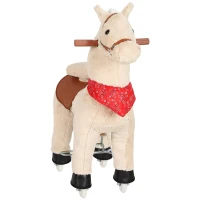 AIYAPLAY Cavalo de balanço em pelúcia com cabeça rotativa, rodas rolantes e sons de relincho, a partir de 2 anos, marrom claro(m-14)