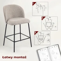 HOMCOM Zestaw 2 hokerów z oparciem i podnóżkiem, krzesła tapicerowane ze stalowymi nogami do kuchni, jadalni, jasnoszare(m-7)