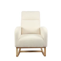 Fauteuil à bascule d’allaitement, dossier haut ergonomique, base incurvée en bois massif, poche latérale, 75x63x104 cm, Blanc(m-19)