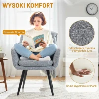 HOMCOM Nowoczesny fotel akcentowy, fotel tapicerowany z metalowymi nogami, imitacja lnu, jasnoszary(m-4)