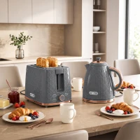 HOMCOM 1.7L 3000W Fast Boil Kettle & 2 Slice Toaster Set, Kettle and Toaster Set with Auto Shut Off, Browning Controls, Grey(m-9)