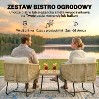 Outsunny Rattanowy zestaw bistro 3-częściowy FSC Zestaw mebli ogrodowych z 2 fotelami, stolik z drewna akacjowego, grube, zmywalne poduszki, stalowa rama(m-4)