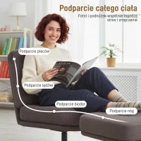 HOMCOM Fotel z Podnóżkiem Obracany w Stylu Lnu do Salonu Ciemnoszary(m-4)