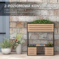 Outsunny Skrzynka na Kwiaty Podwyższony Grząd, Odporny na Warunki Atmosferyczne, 3 Skrzynki do Sadzenia, 83 cm x 39 cm x 100 cm, Naturalny + Czarny(m-4)
