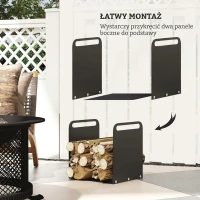 Outsunny Stojak na drewno kominkowe, 2 uchwyty, rama stalowa, do 30kg, 36x30x36cm, Czarny(m-6)