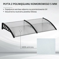 Outsunny Zadaszenie drzwiowe, ochrona przed deszczem, wiatrem i gradem, poliwęglan, aluminiowe wsporniki, 200 x 96 x 27 cm, czarne(m-4)