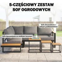 Outsunny Zestaw mebli ogrodowych 5-częściowy, zestaw mebli ogrodowych z narożnikiem, dwuosobową sofą, stolikiem kawowym, zestaw mebli balkonowych z poduszkami, zestaw wypoczynkowy, szary(m-4)