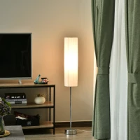 HOMCOM Lámpara de Pie Moderna para Dormitorio Estudio Salón (2 E27 Bombilla) Interruptor de y Bajo Consumo con Base de Acero Inoxidable 120 cm Blanco(m-10)