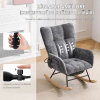 Fauteuil à bascule, coussins gonflables réglables, dossier haut, repose-pieds et rangement latéral, 63x92x89 cm, Gris foncé(m-7)