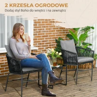 Outsunny Krzesła Ogrodowe, 2 szt., Design Boho, Poduszki na Siedzisko i Oparcie, Wygodna Powierzchnia Siedziska, Rama Metalowa, Czarny(m-4)