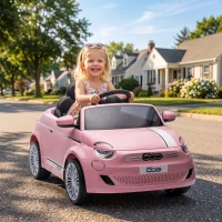 AIYAPLAY Macchina Elettrica per Bambini 12V Fiat 500, Batteria al Litio, 2 Motori, Telecomando, 3-6 Anni, Rosa(m-10)