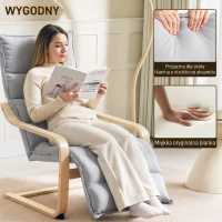HOMCOM Birch Wood Lounge Chair, Upholstered Recliner Lounge Seat with Adjustable Footrest, Modern Armchair for Living Room, Bedroom, Balcony, Office, Light Grey(m-4)