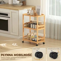 HOMCOM Wózek kuchenny na kółkach z 3 poziomami, wózek serwisowy z miejscem do przechowywania, regał kuchenny na kółkach, do kuchni, łazienki, biura, naturalne drewno(m-5)