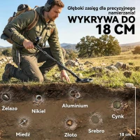 Outsunny Wykrywacz Metali IP68 Wodoodporny z 3 Trybami, Słuchawkami, Łopatą, Cewką i Wyświetlaczem LCD, Głębokość Wykrywania 18 cm(m-5)