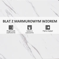 Stół barowy HOMCOM z wykończeniem marmurowym, stół kuchenny z regulowanymi stopkami do salonu, jadalni, stal 120 x 40 x 100 cm, biały+czarny(m-7)