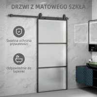 HOMCOM 91.4 x 203.2cm Sliding Door with 183cm Sliding Glass Door Hardware Kit Included Floor Guide & Soft Mechanism, Easy Assembly, Black(m-5)
