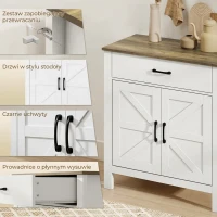 HOMCOM Komoda bufet w stylu wiejskim, szafka kuchenna z przesuwnymi drzwiami i regulowaną półką, biała(m-6)