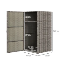 Outsunny Armadio da Giardino in Rattan PE con 2 Vani, 60x63x120cm, Grigio(m-3)