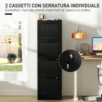 HOMCOM Cassettiera Portadocumenti a 4 Cassetti con Binario Regolabile e 2 Serrature, in Legno, 40x40x131 cm, Nero(m-6)