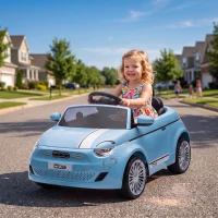 AIYAPLAY Macchina Elettrica per Bambini 12V Fiat 500, Batteria al Litio, 2 Motori, Telecomando, 3-6 Anni, Blu(m-2)