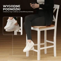HOMCOM Zestaw 2 Krzeseł Barowych z Oparciem i Podnóżkiem, Drewno Kauczukowe, dla Kuchni, Jadalni, Baru, Dąb+Biały(m-4)