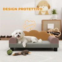 PawHut Divano per Cani con Braccioli di Supporto, in Legno e Tessuto French Terry, 66x42x28.5 cm, Grigio(m-5)