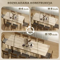 Rozkładany stół HOMCOM 180-260 x 90 cm, stół kuchenny dla 8-10 osób, nowoczesny stół do małych przestrzeni, jadalnia, dąb(m-4)