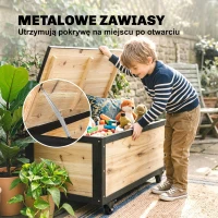 Outsunny 121 Litre Outdoor Storage Box with Wheels, Steel Reinforced Wooden Deck Box Garden Storage Organiser, for Balcony, Porch, Poolside(m-6)