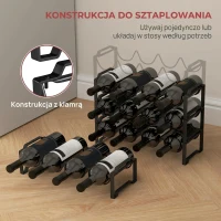 Wielopoziomowy regał na wino, na 16 butelek, czarny(m-5)