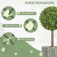 HOMCOM Set of 2 Decorative Artificial Plants, 50cm UV Resistant Faux Boxwood Topiary Balls with Woven Plastic Pot and Pebbles, Fake Plants for Indoor Outdoor Decor, Green(m-6)