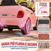 AIYAPLAY Macchina Elettrica per Bambini 12V Fiat 500, Batteria al Litio, 2 Motori, Telecomando, 3-6 Anni, Rosa(m-7)