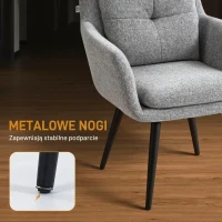 HOMCOM Nowoczesny fotel akcentowy, fotel tapicerowany z metalowymi nogami, imitacja lnu, jasnoszary(m-5)
