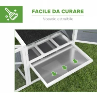 PawHut Pollaio per Galline in Legno di Abete con Casetta, Nido per Cova e Area Esterna, 214x101x 91.5 cm, Grigio(m-9)