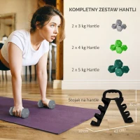 SPORTNOW Zestaw hantli ze stojakiem, zestaw 6 hantli do treningu fitness, 2 x 3kg, 2 x 4kg, 2 x 5kg(m-4)
