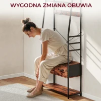 HOMCOM Garderoba, Wieszak na ubrania z 10 regulowanymi haczykami, Półka na buty, Szuflada z tkaniny, Wieszak w stylu industrialnym dla przedpokoju, Sypialni, Salonu, Rustykalny brąz, Wysokość 180 cm(m-6)